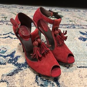 Cole Haan red heels with tassel detailing